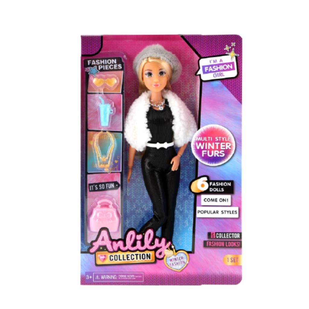 Anlily Winter Fashion Girl Doll – Stylish Doll with Fur Jacket & Fashion Accessories